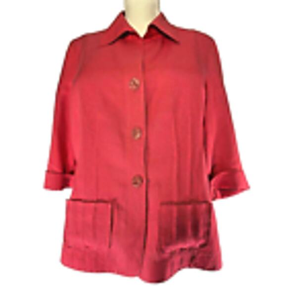 Nurture Linen Rayon Pink Jacket‎ 3/4 Sleeve Pin Tucking 2 Pockets Medium - Picture 1 of 10